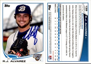R.J. Alvarez Signed 2013 Topps Pro Debut #139 Card Burlington Bees Auto