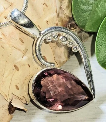 Natural Amethyst .925 Sterling Silver Heart Pendant 4gr 1 1/8" x 3/4" L18 — 第 1/2 张图片