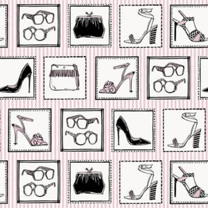 DRESSED & OBSESSED ~ Fashion Print ~ by Studio E ~ Accessory Squares ~ BTY - Picture 1 of 1