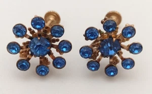 Vintage blau-goldfarbene Stern-Ohrringe mit Schrauberückseite - Bild 1 von 5