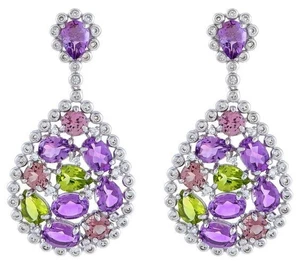 16.95 TCW Simulated Multi-Gemstone Teardrop Dangle Women's Engagement Earrings - Picture 1 of 7