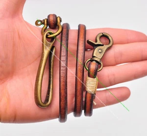14~30" Brass U Hook Biker Trucker Thick Veg Cowhide Leather Keyring Wallet Chain - Picture 1 of 8