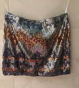 Envy Me Negro / Óxido / Plata / Gris Lentejuela Mini Falda Sz Grande NWT - Imagen 1 de 10