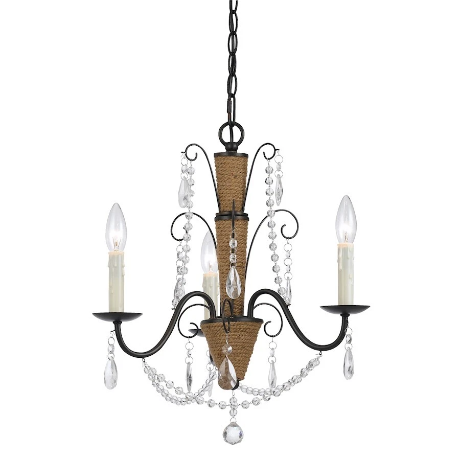 Cal Lighting Antigo 3 Light Metal/Crystal Chandelier, Rattan/Crystal - FX-3592-3 - Image 1 of 1