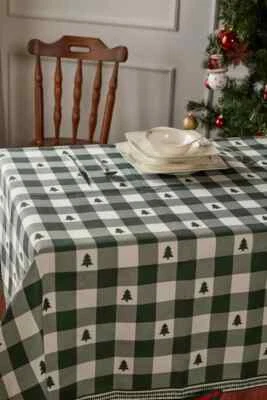 Christmas Green Checkered Pine Tablecloth - Image 1 of 3