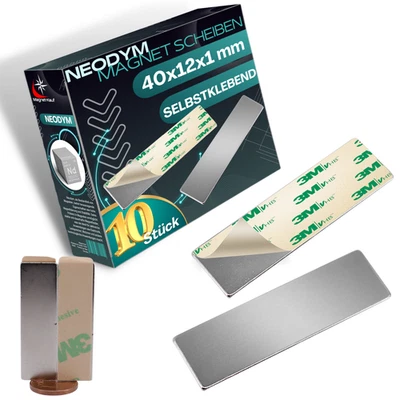 10 Neodym Magnete Selbstklebend Magnet Quader 3M Klebestreifen Stark Haftend - Bild 1 von 4