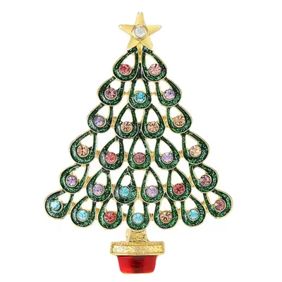 Broche prendedor árbol de Navidad diamantes de imitación, cristal dorado vacaciones invierno joyería regalo Foto 1 de 4