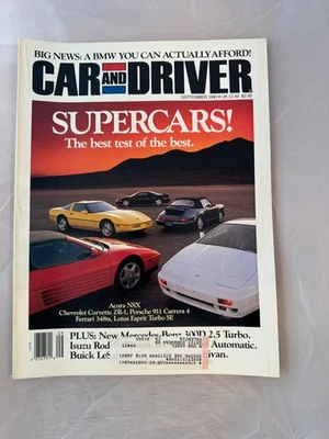 Car and Driver Magazine September 1990 Road Tests, Reviews & Comparisons Vintage Foto 1 de 2