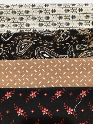 Lot of 4 Fat Quarters Cotton Fabric Black Brown Grey Red Windham Lot #7A - Image 1 of 4