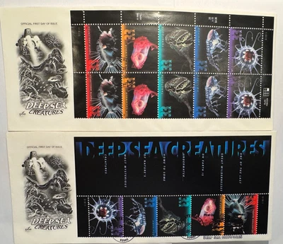 #3439-3443 Deep Sea Creatures, Pane of 15  on 2 ARTCRAFT  FDCs - Image 1 of 3