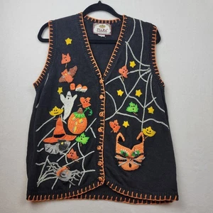 Vintage Tiara International Halloween Pullover Weste Geister Damen Medium? Schwarz - Bild 1 von 16