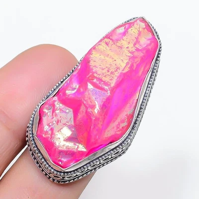 Rosa Scheibe Achat Edelstein Ring Handarbeit Antik Vintage Schmuck 5,50" VR 1363 - Bild 1 von 4