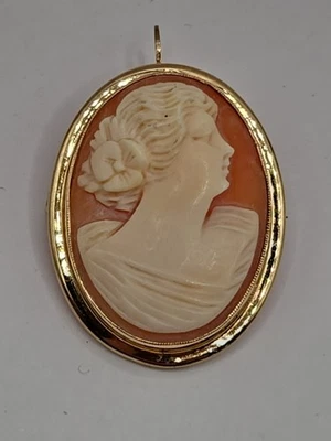 Antique 10K Gold Pink Shell Cameo Brooch Gross Weight 4.4 grams - Image 1 of 2