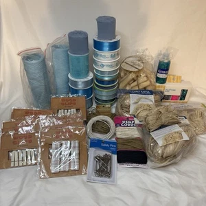 Crafting Supplies Lot Ribbon Raffia Glue Clips Pins Wood Filler Glitter New - Picture 1 of 8