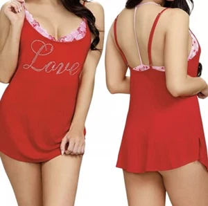 Dreamgirl Love Jersey Chemise Bralette Size Medium Loungewear Two Piece Red Pink - Picture 1 of 10