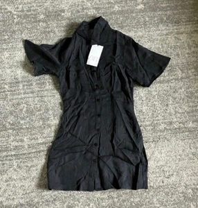 Damen Zara Kleid mit Knopfleiste Größe XS Schwarz Kragen Q7 - Bild 1 von 6