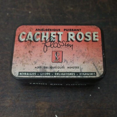 ancienne boite vide en tole medicament laboratoire pharmacie CACHET ROSE FLOSSIM - Photo 1/4