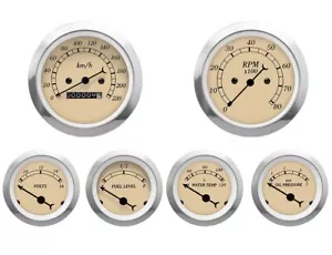 MOTOR METER RACING Classic Beige 6 Gauge Set Mechanical Speedometer KMH °C BAR - Picture 1 of 11