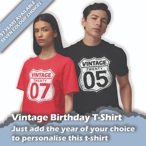Vintage Birthday Hand Printed T-Shirt Gift Choose Your  Year 1950 - 2007 - Picture 1 of 9