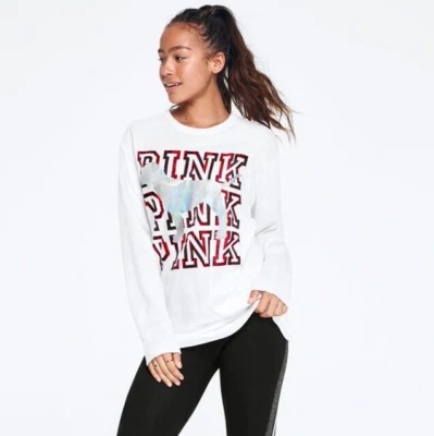 Victoria's Secret ROSA - L - NUEVO Preciosa Camiseta Blanca Roja a Cuadros Perro Campus Crew Foto 1 de 4