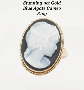 Beautiful Vintage 9ct Gold Agate Cameo Ring of a Beautiful Maiden  B,ham 1977 - Picture 1 of 6
