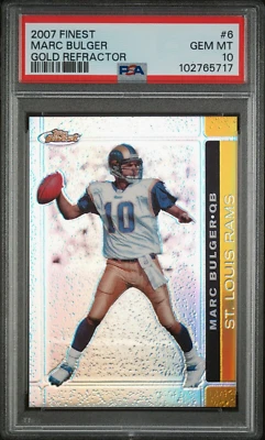 2007 Topps Finest MARC BULGER Gold Refractor /50 PSA 10 GEM MINT POP 1 - Rams - Image 1 of 2