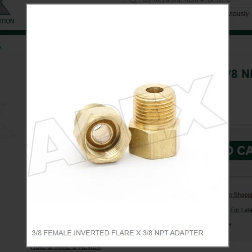 APEX 3/8 FEMALE INVERTED FLARE X 3/8 NPT ADAPTER # 200-66 (1) One Fitting