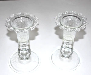 ArtMark Mid Century Glass Candle Holders Italy Frosted Ice Bark Bubble Lace - Picture 1 of 12