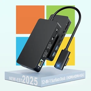 12 in 1 Microsoft Surface Dock Triple Displays Dual HDMI+VGA with Power Adapter, - Picture 1 of 8