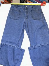 Vintage 70s Seafarer ID'd Navy Flare Bell Bottom Hippie Denim Jeans USA 34”x29”