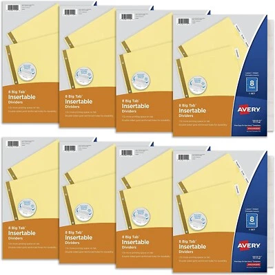 8 Pack AVERY 7278211112 Binder Divider, Insertable, Transparent 8 TABS - Image 1 of 4