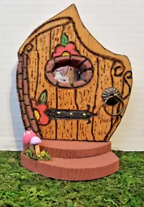 OOAK Fun Handcrafted Cedar Fairy House Garden Door w/mirror, steps, & mushrooms - Picture 1 of 4