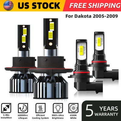 4X For Dodge Dakota 2005-2009 LED Headlight High/Low Fog Light Bulbs 6000k - Image 1 of 4