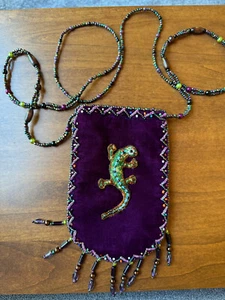 Beaded Boho Salamander Classic Bag/Purse, Crossbody/Shoulder Pouch, Purple - Picture 1 of 6