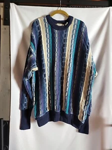 Vintage Cotton Traders Mens XL Textured Cotton Sweater Hip Hop 80s Coogi Cosby - Picture 1 of 10