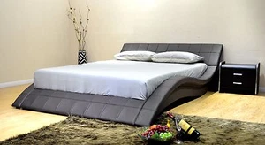 Greatime Modern Contemporary Wave-Like Shape Leatherette Platform Bed with Slats - Picture 1 of 13