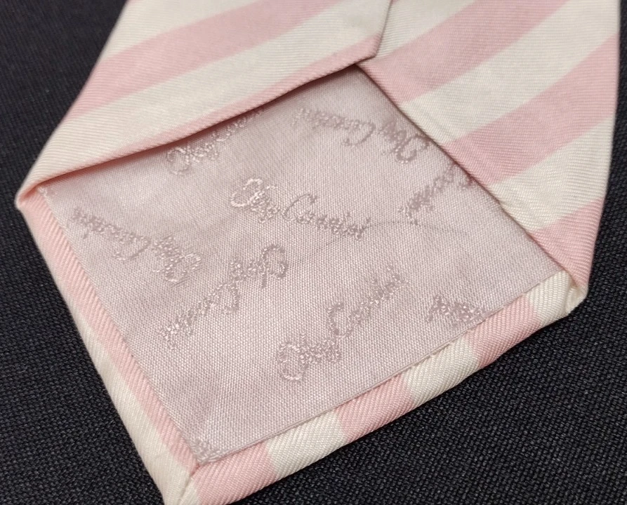 Designer Oleg Cassini TIE Pink Fine Silk Diagonal Stripe Dandy Preppy Style - Image 1 of 4