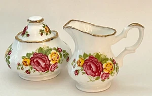 Cottage Rose Fine Bone China Creamer & Sugar Bowl Pink Yellow Gold Trim  - Picture 1 of 19