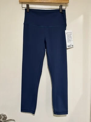 全新带标签 Lululemon 女式 Wunder Train HR Crop 23 英寸 6 码矿物蓝色 — 第 1/4 张图片