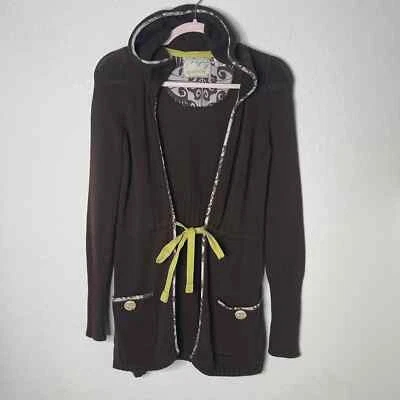 Sparrow Y2K Hoodie Long Sleeve Knit Cardigan Tie Waist Women Size Small Brown - Image 1 of 4