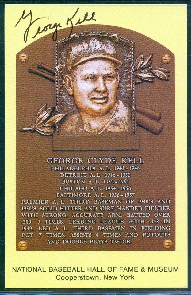 055, Original Autograph of George Kell (3), HOF Plaque Postcard, Detroit Tigers - Image 1 of 3