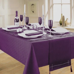 LINEN LOOK PURPLE TABLE CLOTHS ELEGANT SLUBBED PARTY XMAS AUBERGINE PLUM BERRY - Picture 1 of 8