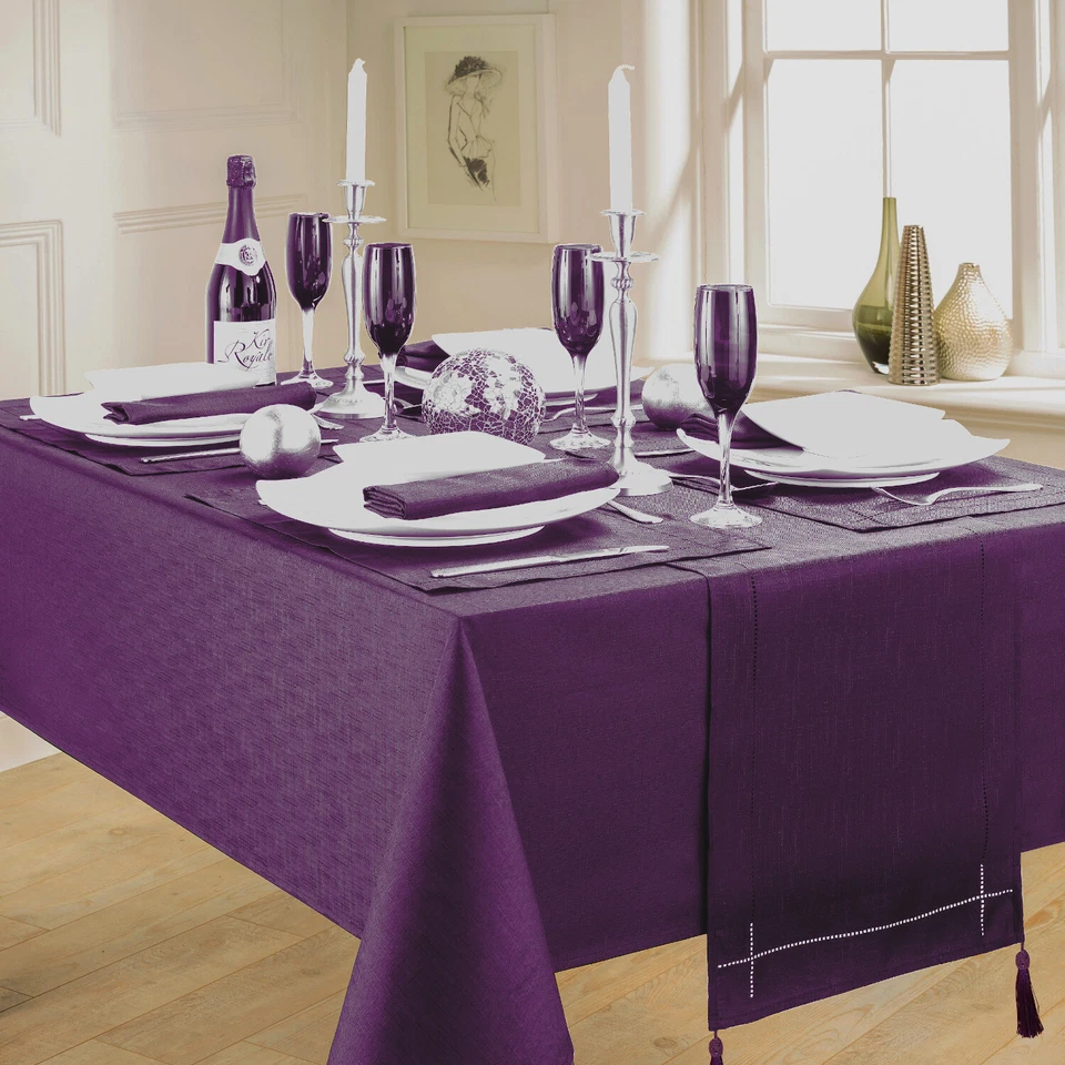 LINEN LOOK PURPLE TABLE CLOTHS ELEGANT SLUBBED PARTY XMAS AUBERGINE PLUM BERRY - Image 1 of 1