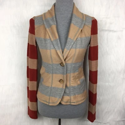 Saturday Sunday XS Blazer Anthropologie Striped Tan Red Gray 2 Button Career  - Image 1 of 4