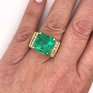 5CT Asscher Cut Lab-Created Emerald Men's Engagement Ring 14K Yellow Gold Plated - Picture 1 of 7