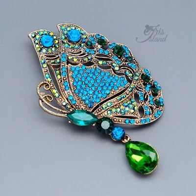 Broche broche colgante mariposa cristal azul aguamarina oro antiguo regalo 20222 para mujer Foto 1 de 4