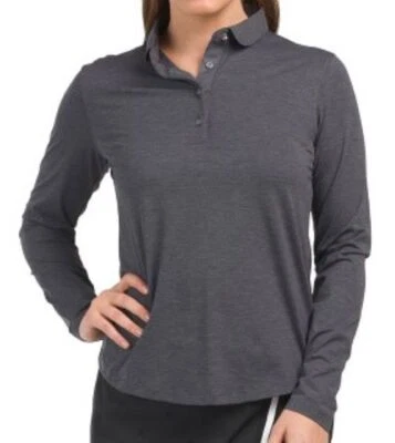 NUEVO CON ETIQUETAS Damas GREYSON Gris Oscuro Brezo Manga Larga Escarlata Polo Talla Grande Foto 1 de 2