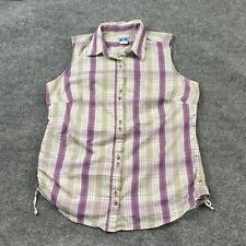 Columbia Blouse Womens  Size L Button Collared Sleeveless Pull Ruch Sides