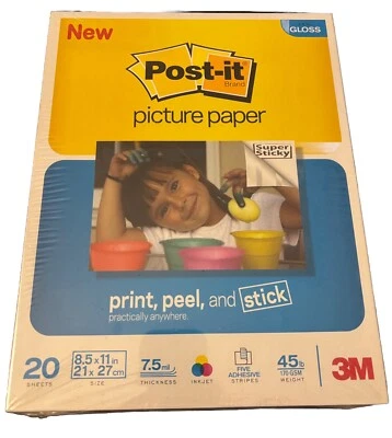 Post-it Picture Paper 20 Sheets 8.5X11 Gloss 3M 7.5 ML Inkjet Adhesive Vintage - Image 1 of 2