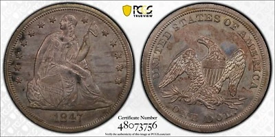 DÓLAR LIBERTAD SENTADA 1847 GRADUACIÓN PROFESIONAL MS 61 BIEN ACUÑADO Y UN POCO BRILLANTE CON MUY POCOS Foto 1 de 4